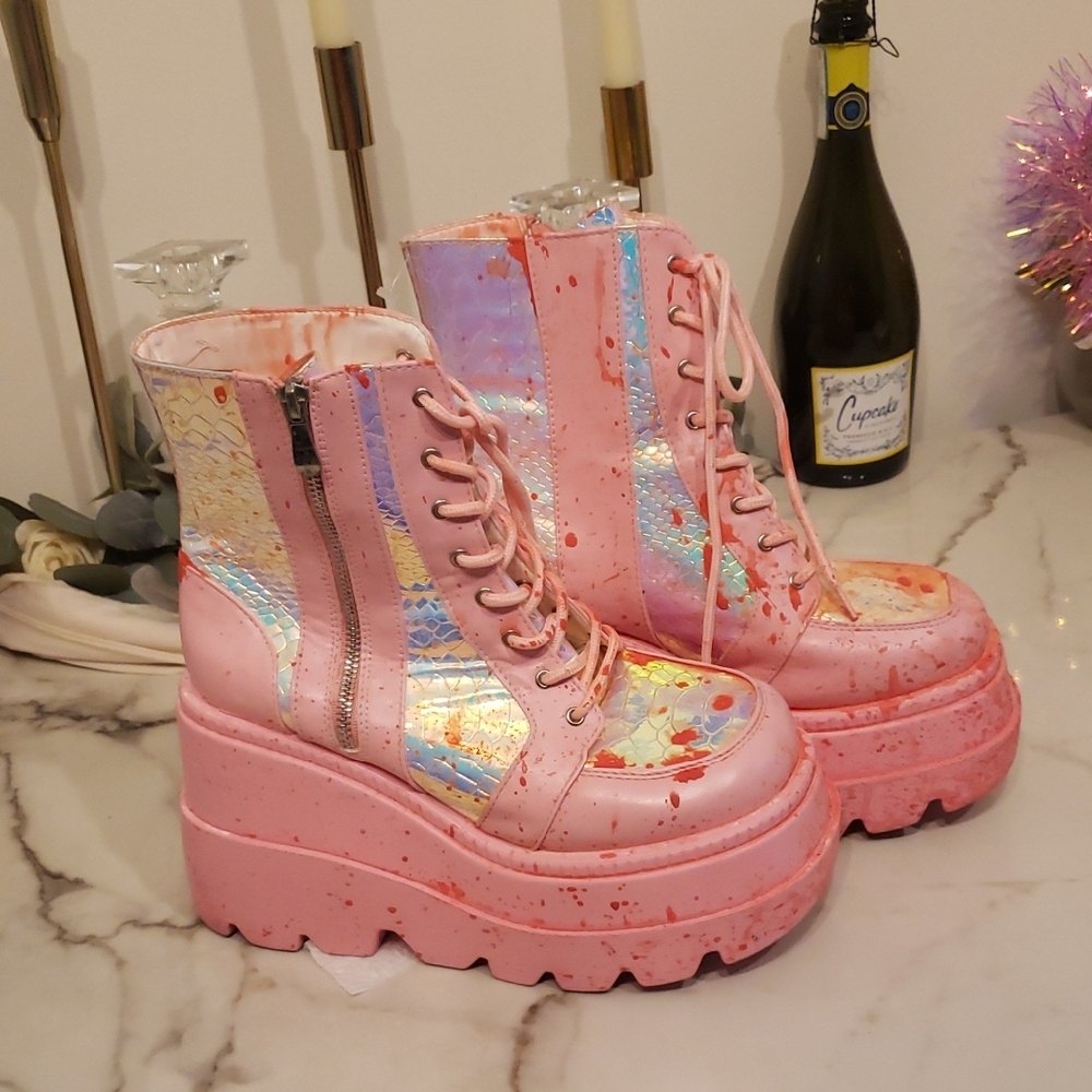 Cape Robbin Iridescent Pink Lace Up Boots
